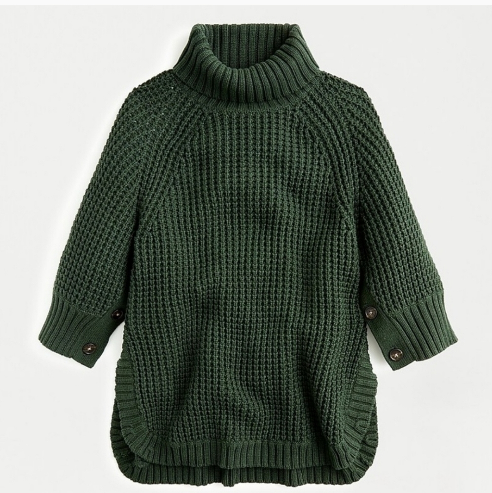 J. Crew Forest Green Chunky Knit Turtleneck Poncho Sweater